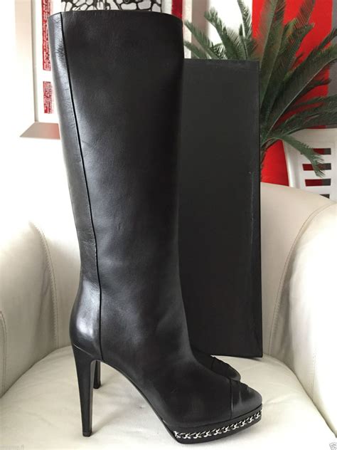 chanel tall black boots with embossed leather|chanel tall boots for women.